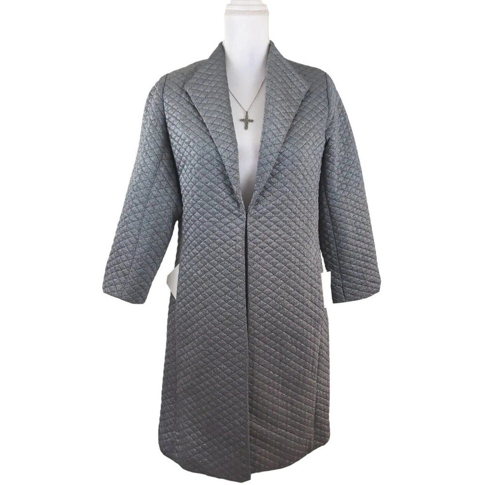 Kasper ~Woman Size 6~ Silver Quilted Jacket Long Blazer Fully Lined.